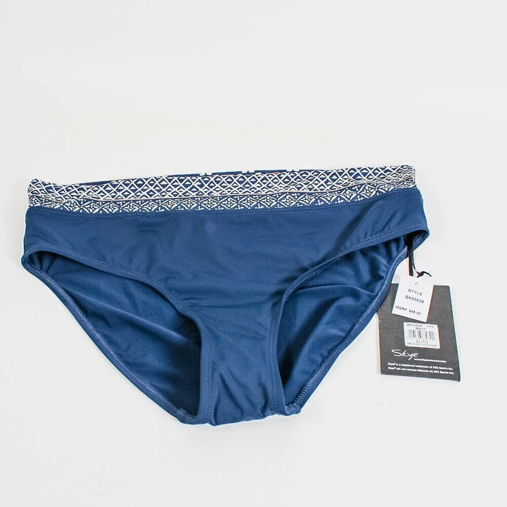 SKYE Swimwear Bikini Bottom XL NWT Blue Fold Over Waist Beach Vacation
